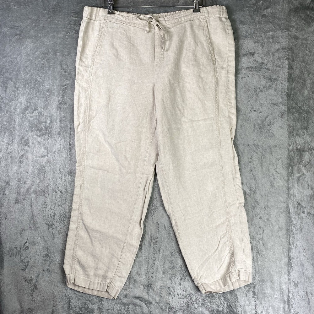 J‎ Jill Pants Womens Size XL Tan Love Linen Cropped Breezy Pockets Beach Resort
